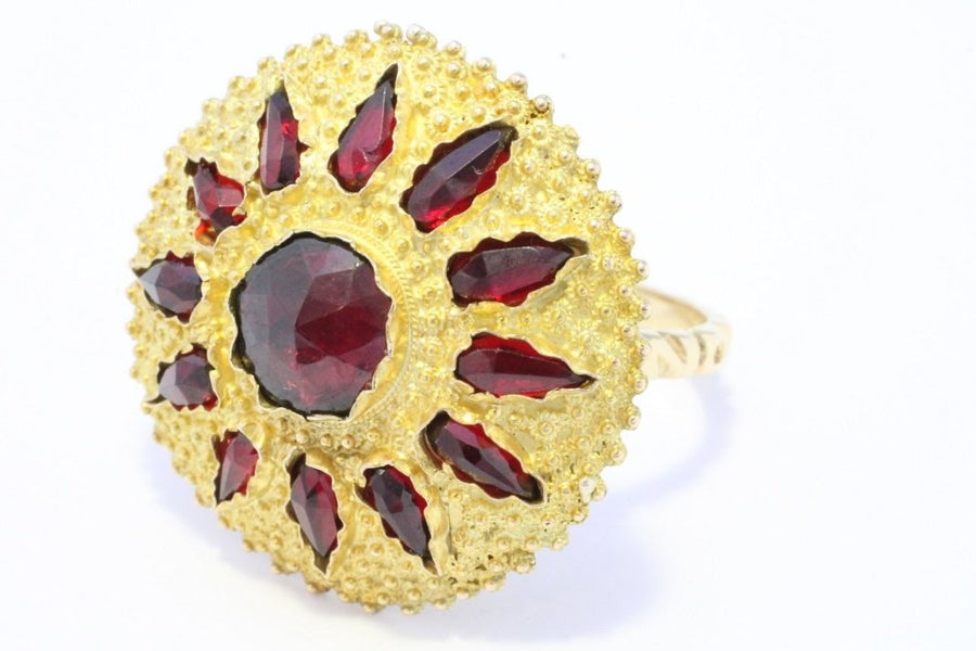 Garnet sun burst ring in 14 carat gold-Vintage & retro rings-The Antique Ring Shop, Amsterdam