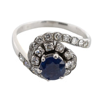 Sapphire and diamond white gold swirl ring-vintage rings-The Antique Ring Shop