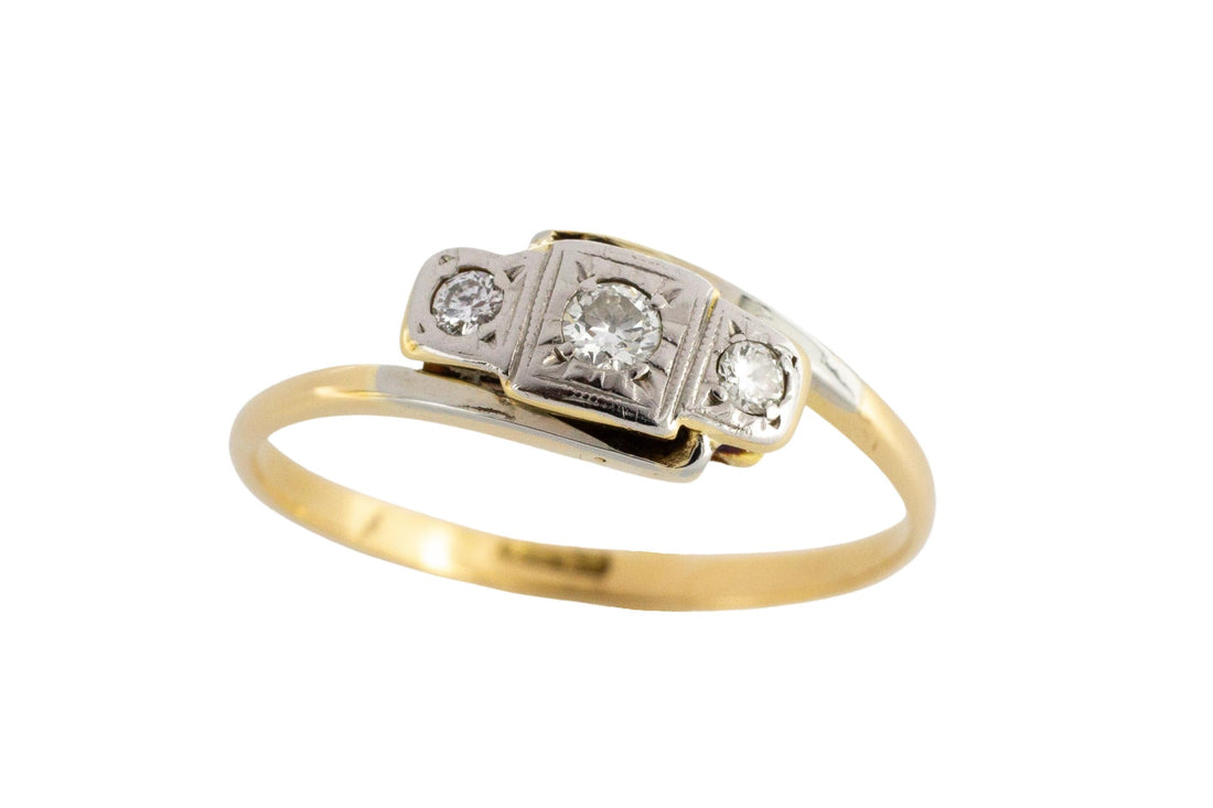 Vintage 18 carat gold three stone diamond ring-Vintage & retro rings-The Antique Ring Shop