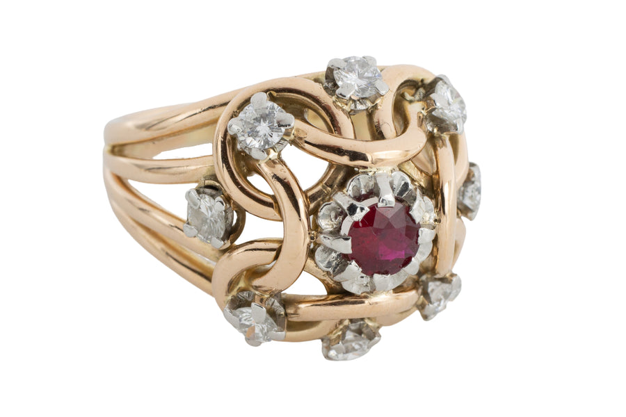 Ruby and diamond knot ring in 18 carat gold-The Antique Ring Shop
