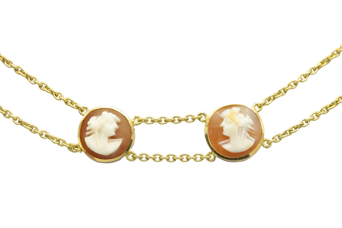 Double strand cameo collier in 18 carat gold-colliers-The Antique Ring Shop