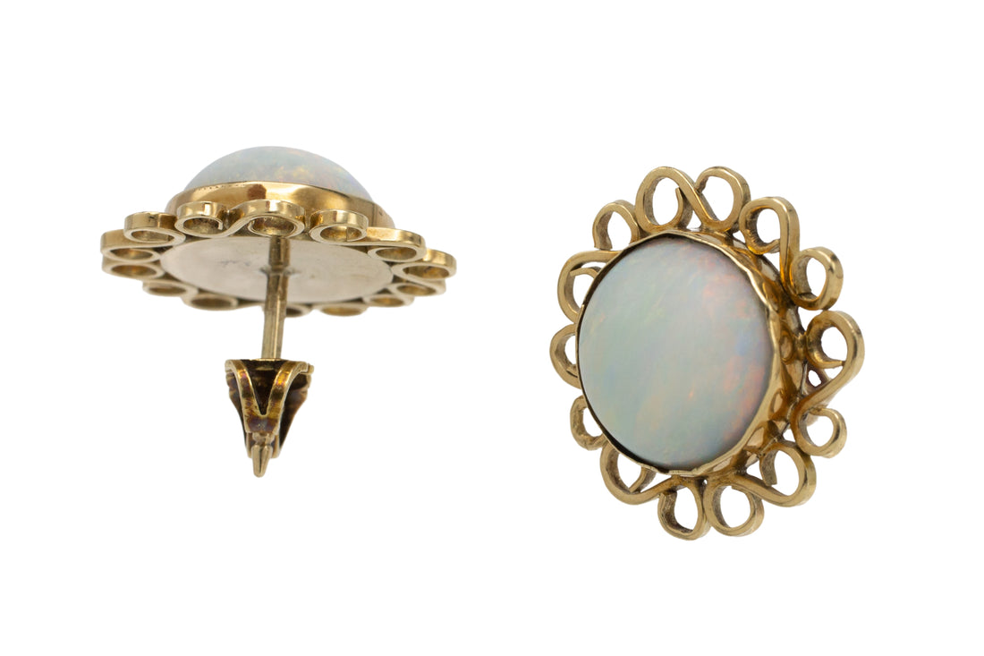 Cabochon opal earrings in 14 carat gold-Earrings-The Antique Ring Shop