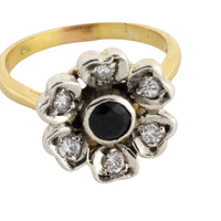 Sapphire and diamond flower ring in silver and gold-Vintage & retro rings-The Antique Ring Shop