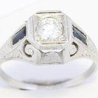 Vintage Art Deco ring with diamond and sapphire in 18 carat gold-Vintage & retro rings-The Antique Ring Shop, Amsterdam
