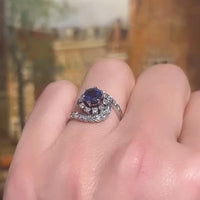 Sapphire and diamond white gold swirl ring