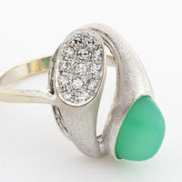 White gold ring with chrysoprase and diamonds-The Antique Ring Shop