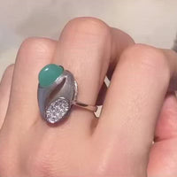 White gold ring with chrysoprase and diamonds