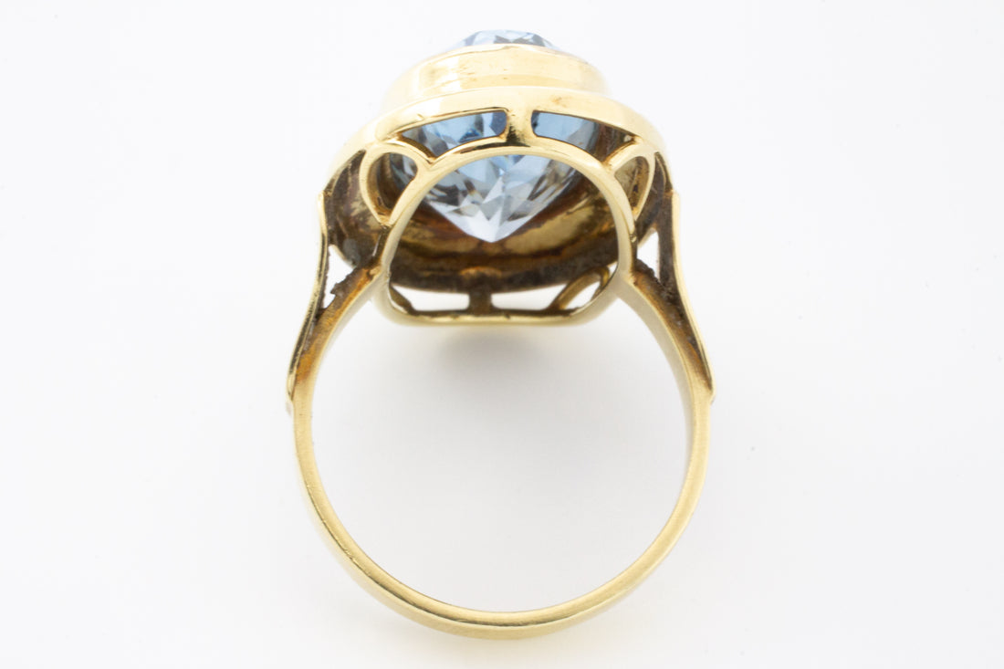 Vintage gold ring with synthetic blue topaz-The Antique Ring Shop