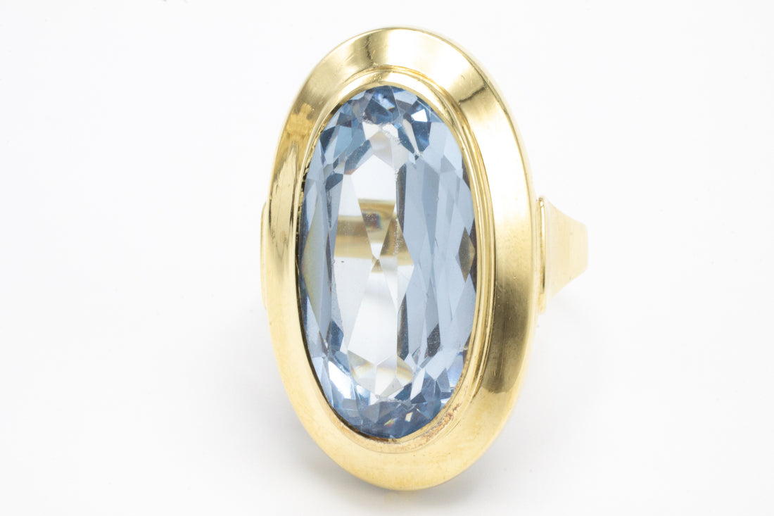 Vintage gold ring with synthetic blue topaz-The Antique Ring Shop