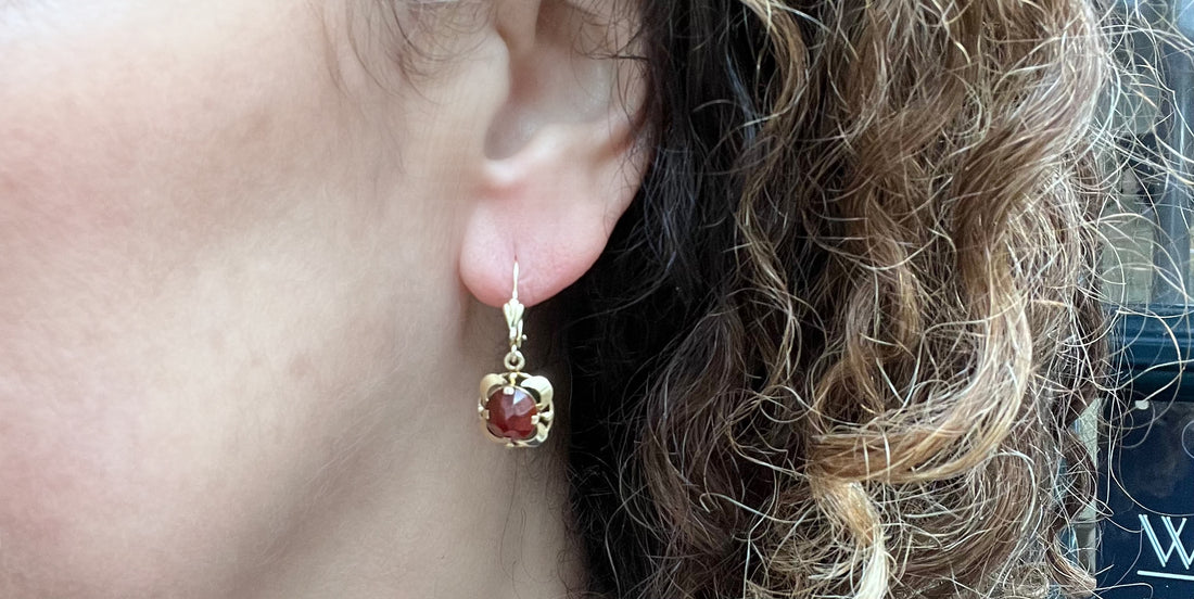 14 carat gold earrings with carnelian-Earrings-The Antique Ring Shop